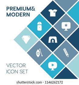 Modern, simple vector icon set on blue colorful background with activity, food, gem, pepper, kayaking, river, cooking, canoeing, jewel, media, shirt, video, computer, adventure, home, web, black icons