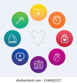 Modern, simple vector icon set on colorful circle backgrounds with cute, tree, document, lock, object, sign, bodysuit, magician, beauty, watch, body, folder, thermometer, style, nature, video icons