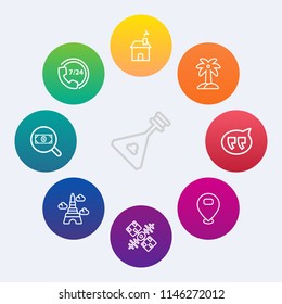 Modern, simple vector icon set on colorful circle backgrounds with melody, satellite, musical, nature, art, wooden, location, building, global, sign, estate, home, chat, music, instrument, web icons