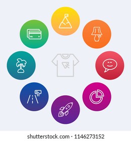 Modern, simple vector icon set on colorful circle backgrounds with debit, message, typography, sky, street, bank, nature, leaf, chat, blue, tropical, mountain, road, tshirt, buy, summer, print icons