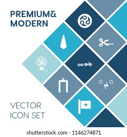 Modern, simple vector icon set on blue colorful background with sun, cut, shipping, crest, heat, health, fan, machine, traditional, suit, xray, paper, equipment, medical, america, kamon, sign icons