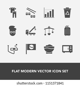 Modern, simple vector icon set with mobile, vehicle, recycle, accident, bag, salmon, diagram, clothes, collection, shirt, japan, style, fish, bed, coffee, baby, food, data, graphic, fashion, tow icons