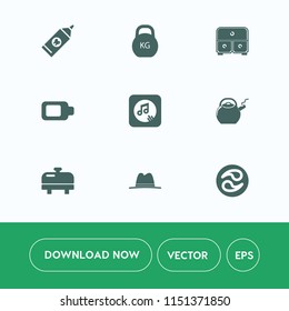 Modern, simple vector icon set on white background with business, sign, fitness, graphic, music, melody, drawer, note, japan, kilogram, electric, battery, cabinet, weight, toothpaste, health icons
