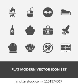 Modern, simple vector icon set with season, dessert, sea, mouse, technology, room, shell, food, rocket, nature, launch, computer, beverage, doughnut, dentist, equipment, device, home, clean, art icons