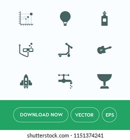 Modern, simple vector icon set on white background with glass, beverage, sign, spaceship, business, parachuting, diagram, alcohol, object, underwater, chart, search, transport, air, white, drink icons