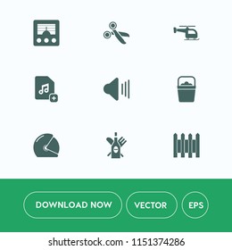 Modern, simple vector icon set on white background with helicopter, volume, alcohol, drink, wine, wave, radio, cut, add, flight, transportation, water, object, tool, helmet, wireless, file, air icons