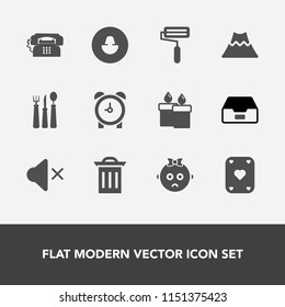 Modern, simple vector icon set with poker, communication, child, file, roll, baby, mute, watch, hour, avatar, spoon, profile, decoration, recycle, restaurant, roller, human, data, sad, landscape icons