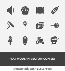Modern, simple vector icon set with up, map, bbq, agriculture, sound, lollipop, roll, sport, farm, football, grill, health, cake, cooking, soft, dessert, barbecue, game, brush, meat, candy, file icons