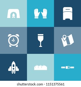 Modern, simple vector icon set on colorful blue backgrounds with craft, hand, time, map, bedroom, room, hour, winter, road, red, technology, healthy, background, protection, rocket, watch, sign icons