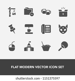 Modern, simple vector icon set with construction, hammer, technology, table, drink, fiction, noodle, pack, sign, bar, leisure, machine, business, phone, data, device, coffee, mouse, pub, file icons