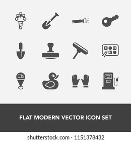 Modern, simple vector icon set with paint, mark, food, object, station, gardening, roller, gasoline, duck, glove, wine, rubber, construction, work, lamp, pump, sign, equipment, meal, certificate icons