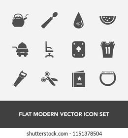 Modern, simple vector icon set with tray, bed, breakfast, work, bedroom, interior, kitchen, comfortable, gadget, tea, teapot, watch, service, watermelon, hotel, drop, water, dinner, favorite icons