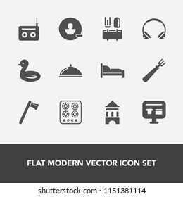 Modern, simple vector icon set with modern, wrench, kitchen, tower, furniture, cook, bird, communication, stove, service, broadcast, hammer, account, equipment, home, audio, technology, animal icons