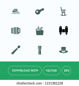 Modern, simple vector icon set on white background with nature, spaceship, vacation, web, caravan, trailer, sign, format, key, art, document, musical, internet, furniture, fashion, chair, rocket icons