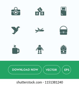 Modern, simple vector icon set on white background with machine, care, alphabet, clean, art, plane, hygiene, dental, food, hot, bed, graphic, origami, education, toothpaste, potato, technology icons
