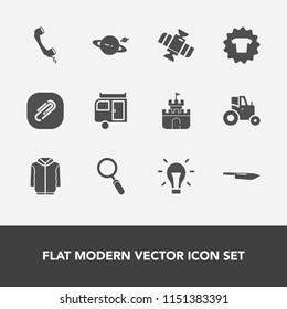 Modern, simple vector icon set with internet, saturn, vacation, telephone, call, agriculture, fashion, clothing, space, light, field, idea, tractor, sand, mobile, phone, white, paperclip, sign icons