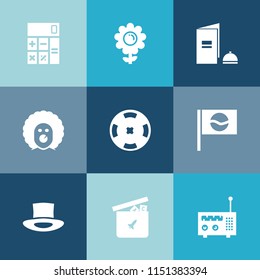Modern, simple vector icon set on colorful blue backgrounds with pink, casino, concept, poker, media, funny, travel, page, paper, holiday, financial, money, character, play, halloween, hat, bear icons