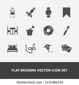 Modern, simple vector icon set with drill, gambling, chair, play, smart, brush, bedroom, equipment, cake, time, clean, hand, sport, child, mask, gadget, sandbox, summer, rocket, broom, mop, sign icons