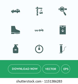 Modern, simple vector icon set on white background with building, seo, technology, switch, truck, hygiene, pump, footwear, liquid, bath, construction, hammer, shipping, optimization, saw, button icons