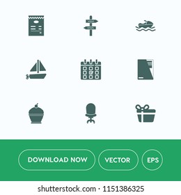 Modern, simple vector icon set on white background with box, file, button, business, street, food, comfortable, paper, ocean, interface, toy, present, home, sign, schedule, sweet, way, vessel icons