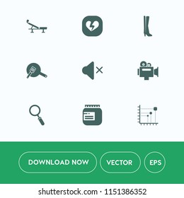 Modern, simple vector icon set on white background with broken, water, zoom, interface, movie, heart, professional, white, web, pot, handle, fashion, exercise, business, sound, lens, fitness icons