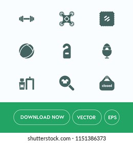 Modern, simple vector icon set on white background with stamp, clothing, easter, xray, machine, wireless, vintage, motel, clothes, holiday, spring, equipment, hotel, radio, dumbbell, banner, gym icons