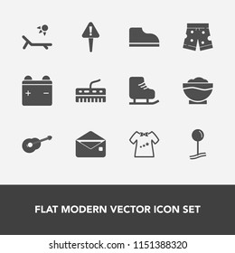 Modern, simple vector icon set with pin, musical, clothes, sign, mail, wear, restaurant, fashion, kid, clothing, drop, mark, message, ice, energy, sun, sunny, map, sport, guitar, cold, keyboard icons