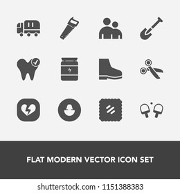 Modern, simple vector icon set with profile, business, truck, broken, white, transport, cut, heart, love, shovel, post, letter, tennis, fashion, transportation, car, delivery, equipment, service icons