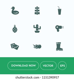Modern, simple vector icon set on white background with gambling, fashion, fresh, sport, nature, tropical, pineapple, glass, gym, casino, flight, dice, desert, cold, cup, cactus, sign, drink icons