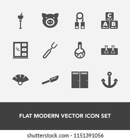 Modern, simple vector icon set with child, sensu, entrance, animal, furniture, japanese, person, cutlery, marine, science, technology, tool, presentation, childhood, spoon, pork, laboratory, kid icons