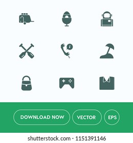 Modern, simple vector icon set on white background with palm, call, car, oar, joystick, transportation, space, celebration, game, vehicle, shirt, tradition, earth, railway, astronaut, water, new icons