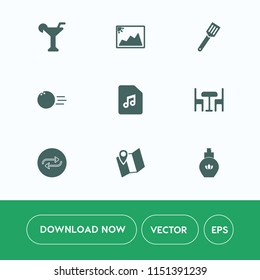 Modern, simple vector icon set on white background with furniture, travel, table, change, alcohol, fashion, picture, glass, replace, bottle, location, fun, replacement, cooking, image, photo icons