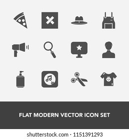 Modern, Simple Vector Icon Set With Music, Star, Soap, Kid, Lunch, Tool, Profile, Child, Baby, Pizza, Cut, Account, Sound, Zoom, Dinner, Closed, Liquid, West, Clothes, Clean, Clothing, Chef, Hat Icons