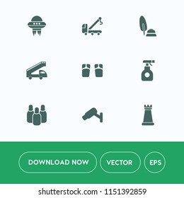 Modern, simple vector icon set on white background with invasion, car, spaceship, sign, game, sprayer, accident, alien, truck, pesticide, ball, king, road, beach, fashion, security, ufo, sport icons