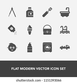 Modern, simple vector icon set with kitchen, machine, wash, pan, bottle, health, cooking, white, care, water, drawing, pool, equipment, shipping, baby, tool, sign, kid, toilet, ice, delivery icons
