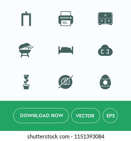 Modern, simple vector icon set on white background with furniture, plant, bedroom, bbq, cabinet, health, green, decoration, cloud, sign, barbecue, bed, room, spring, photo, object, no, scan, hot icons