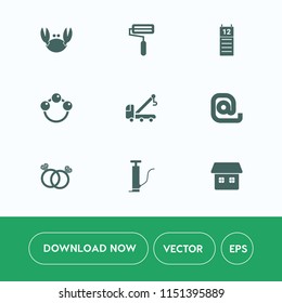 Modern, simple vector icon set on white background with romance, newborn, shell, vehicle, reminder, food, tow, truck, engagement, gourmet, home, calendar, ring, seafood, delicious, mail, graphic icons
