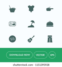 Modern, simple vector icon set on white background with cute, eat, female, clothing, child, baby, concept, music, dish, replacement, white, clothes, service, dinner, lunch, beach, change, bowl icons