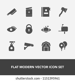 Modern, simple vector icon set with mailbox, knife, box, message, beauty, farming, surveillance, decoration, barn, health, equipment, staple, birthday, table, nature, telephone, security, girl icons