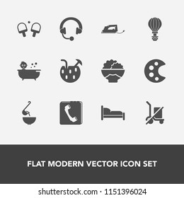Modern, simple vector icon set with audio, white, book, child, juice, kid, sky, phone, sport, parachute, agriculture, scale, electric, shipping, summer, shopping, game, home, drawing, headphone icons