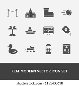 Modern, simple vector icon set with wooden, sky, sea, summer, phone, football, baby, telephone, menu, religion, communication, building, soccer, nature, wildlife, pulse, ship, boat, bottle, game icons
