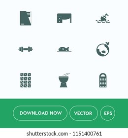 Modern, simple vector icon set on white background with buoy, top, music, dessert, help, security, table, sea, bar, file, grater, sign, meat, white, travel, lifebuoy, business, gym, food, flight icons