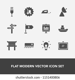 Modern, simple vector icon set with banner, conditioning, report, electric, drink, ship, japan, document, location, direction, tv, finance, work, light, ocean, delivery, red, annual, iron, room icons