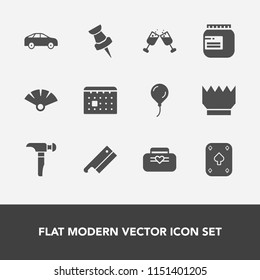 Modern, simple vector icon set with play, construction, day, royal, crown, poker, jam, pin, sensu, style, celebration, timetable, move, japanese, highway, traditional, time, sign, object, fan icons
