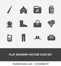 Modern, simple vector icon set with nature, object, footwear, restaurant, fashion, glass, knife, fantasy, telephone, equipment, phone, communication, texas, sorcery, boot, tent, mobile, cowboy icons