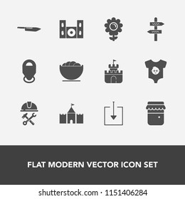 Modern, simple vector icon set with helmet, web, toy, builder, plastic, speaker, location, clothing, foreman, white, home, child, sand, arrow, dish, empty, download, jar, clothes, business, sign icons