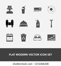 Modern, simple vector icon set with medical, rocket, conditioner, cup, care, style, street, waste, conditioning, galaxy, graffiti, craft, planet, recycle, furniture, bed, air, bedroom, double icons