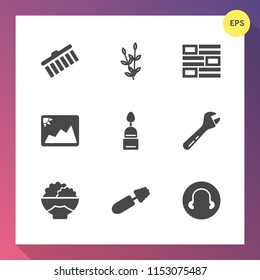 Modern, simple vector icon set on gradient background with cake, harvest, farm, internet, black, newspaper, hammer, image, tool, grain, wrench, stain, mascara, texture, seed, picture, stroke icons