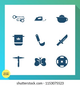 Modern, simple vector icon set on gradient background with tool, casino, cutlery, cloth, home, towel, breakfast, butterfly, web, work, hot, poker, beverage, electric, soup, pot, tea, drink, sign icons