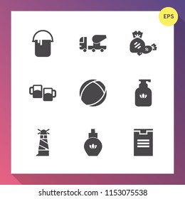 Modern, simple vector icon set on gradient background with alcohol, sea, wall, perfume, interior, machinery, mixer, pub, home, ball, man, color, candy, hygiene, ocean, package, fashion, delivery icons